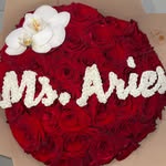 10 Rose Petals signature red rose dome with custom script and luxury orchid