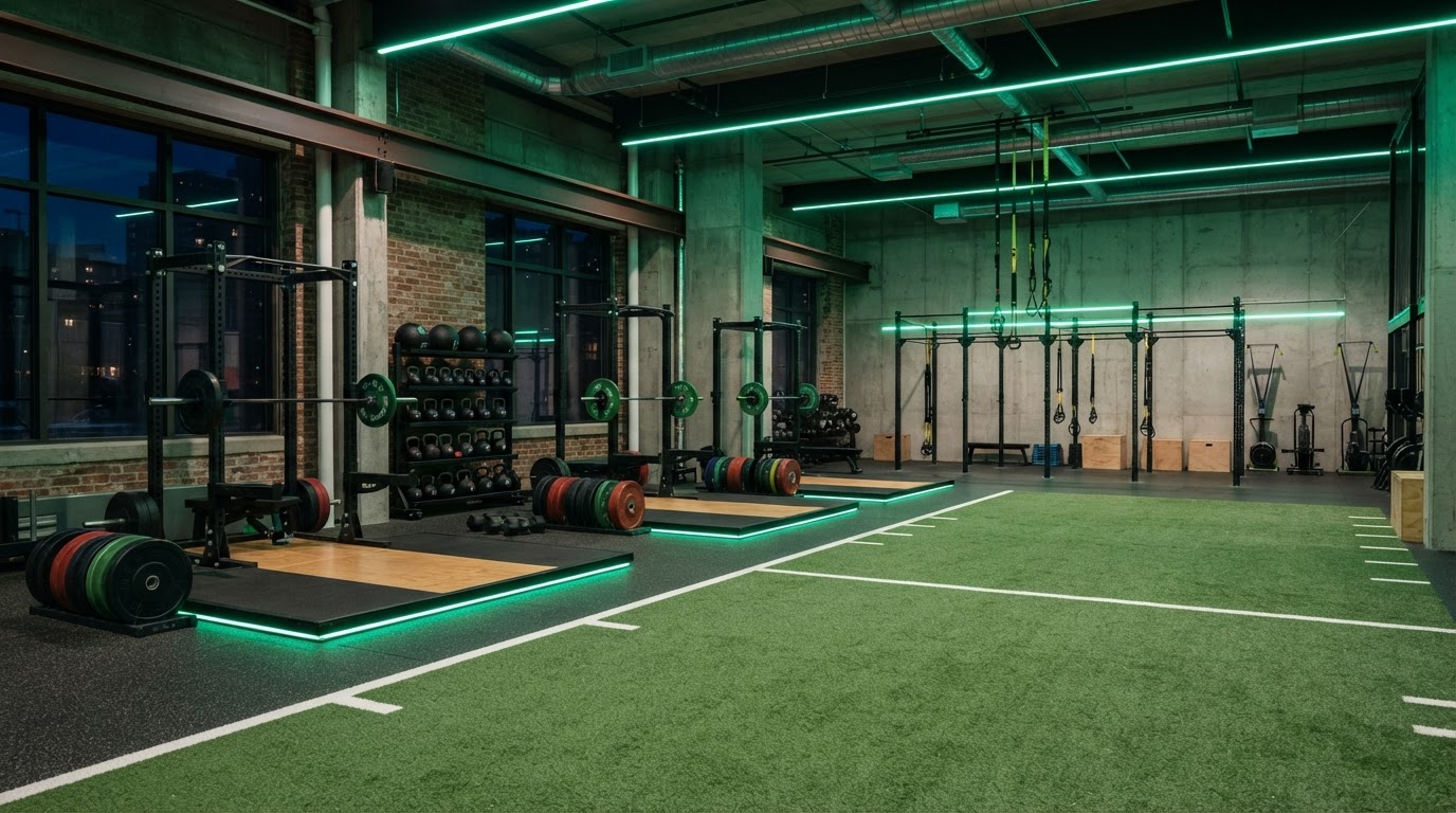High-performance athletic gym interior