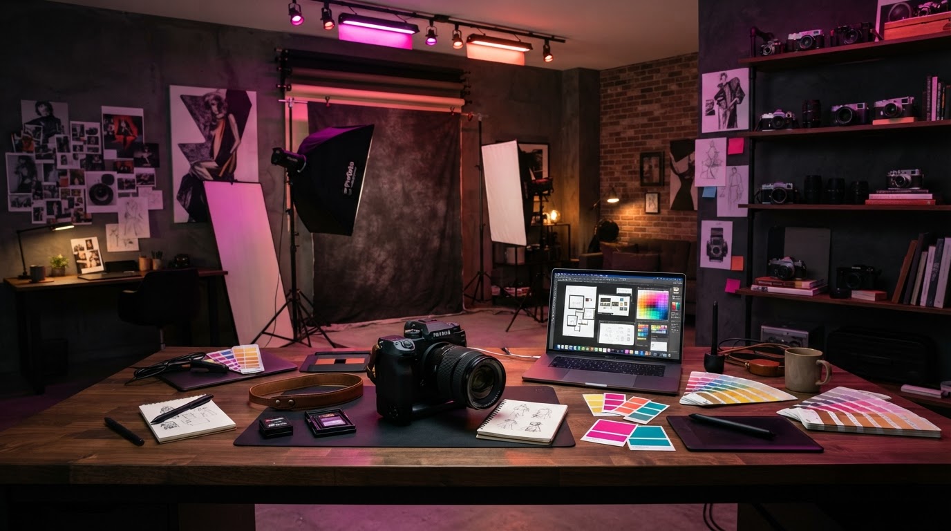 Creative studio with photography lighting