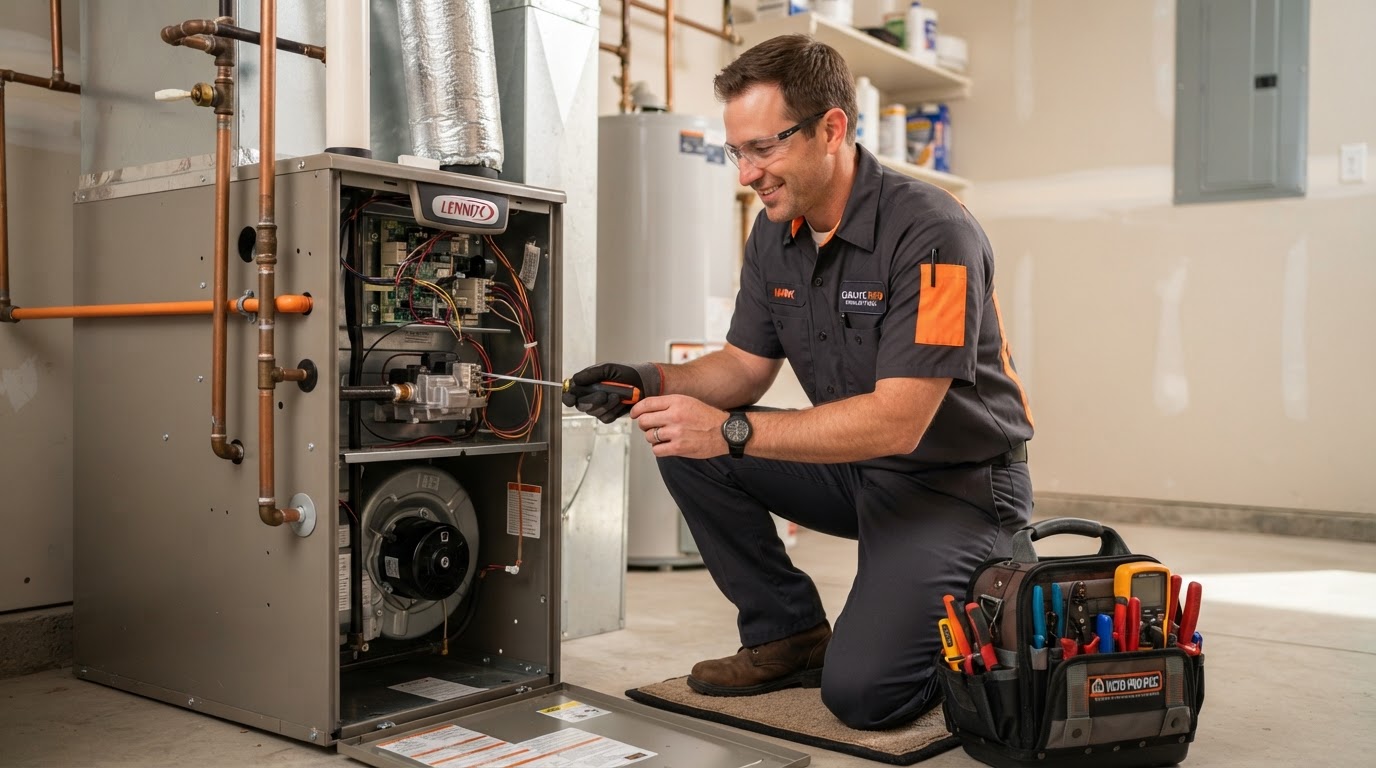 Certified HVAC technician servicing a residential furnace