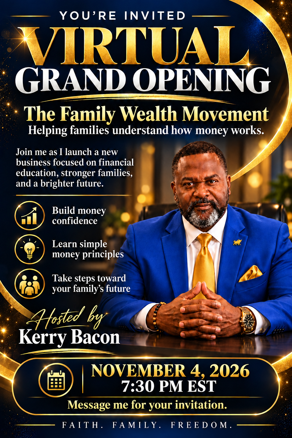 Kerry Bacon - Virtual Grand Opening Flyer