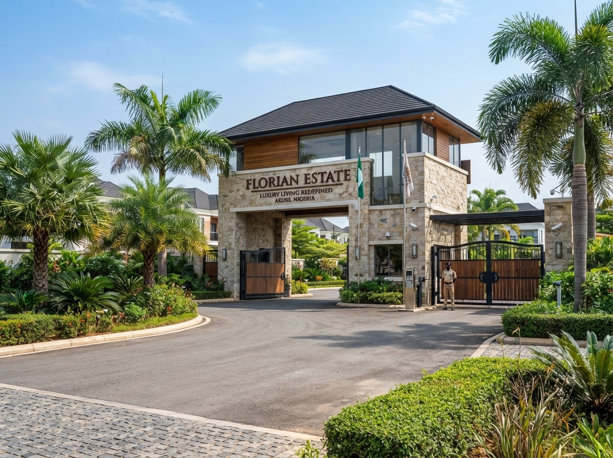 Florian Estate entrance gatehouse in Akure