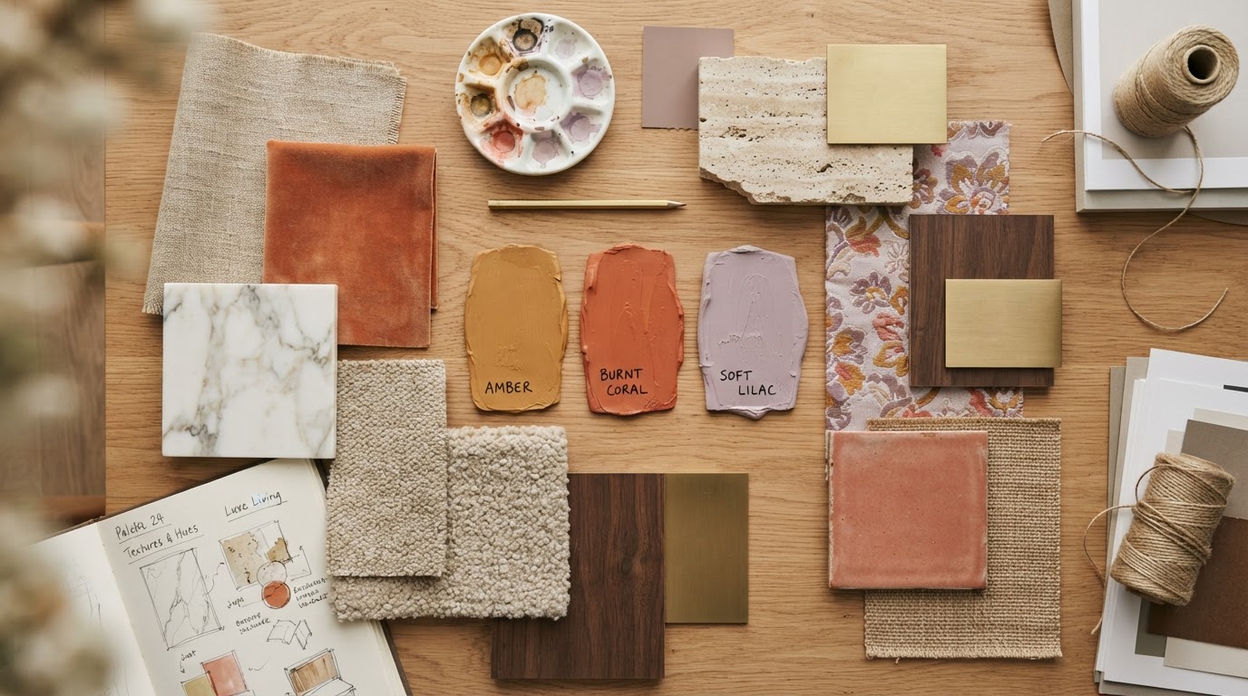 Burnt coral and amber bring a spirited character to this interior.