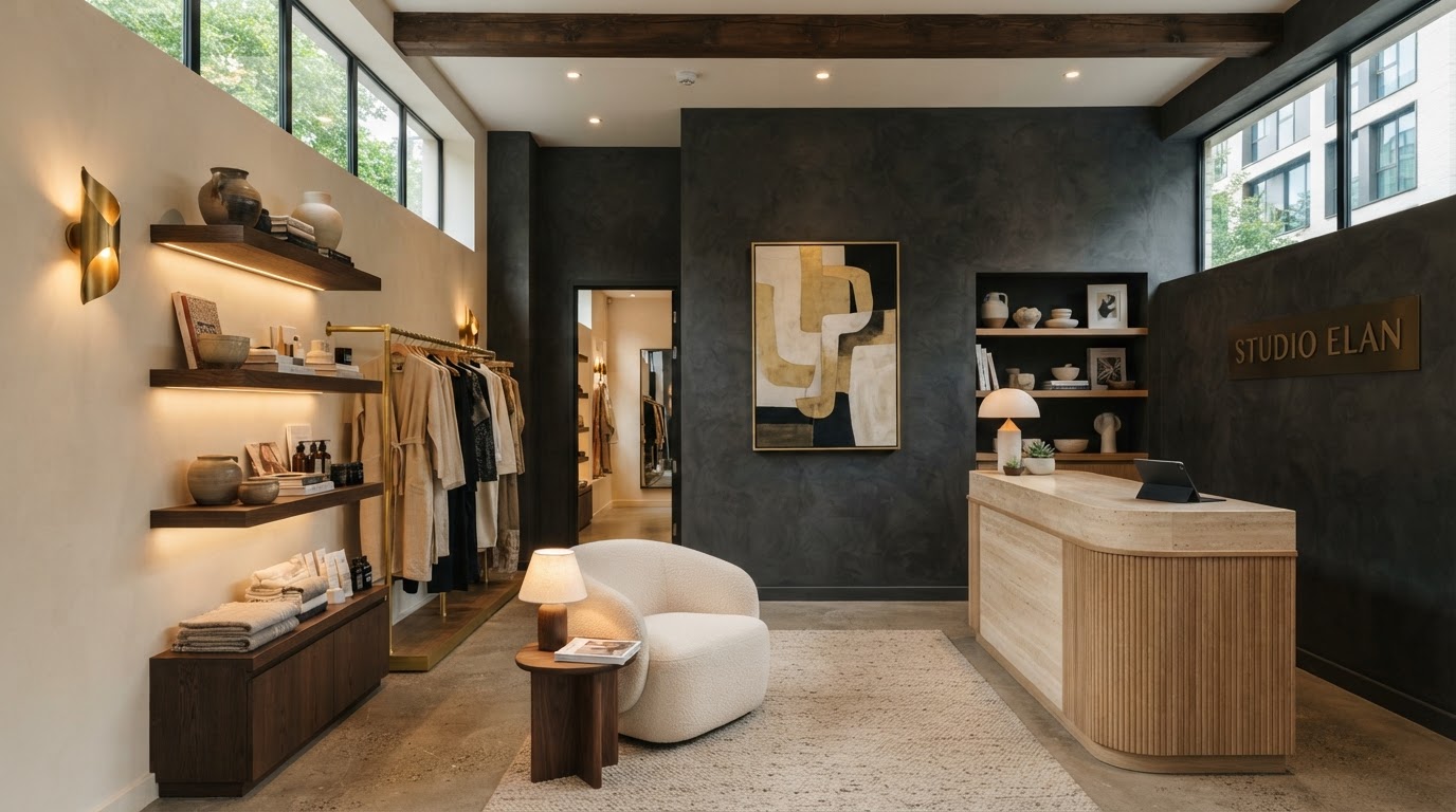 A commercial reception designed around warmth and identity.