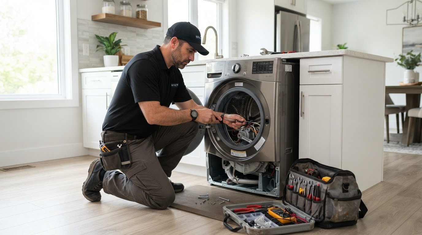 Phoenix Appliance Repairs technician working on washing machine