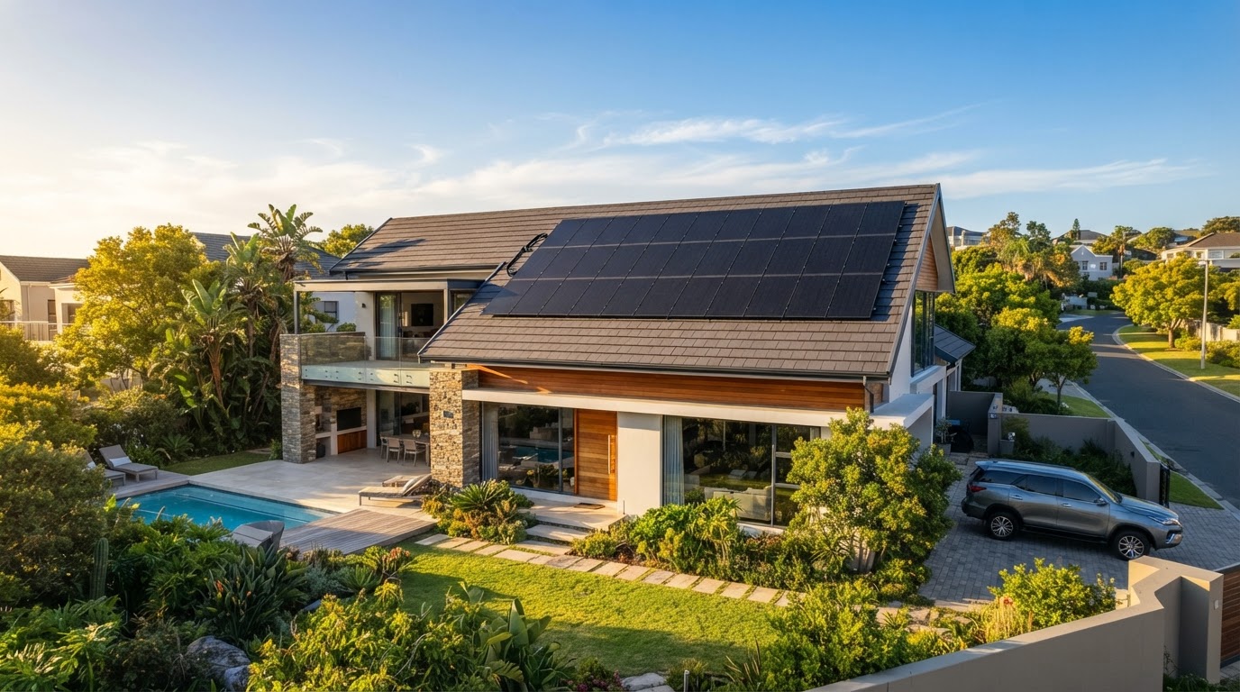 Solar panels installed on a residential roof in South Africa