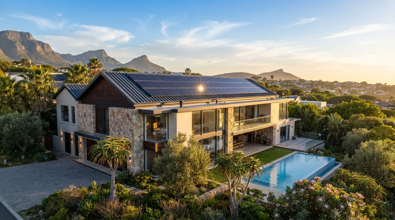 Solar panels installed on a modern South African home roof