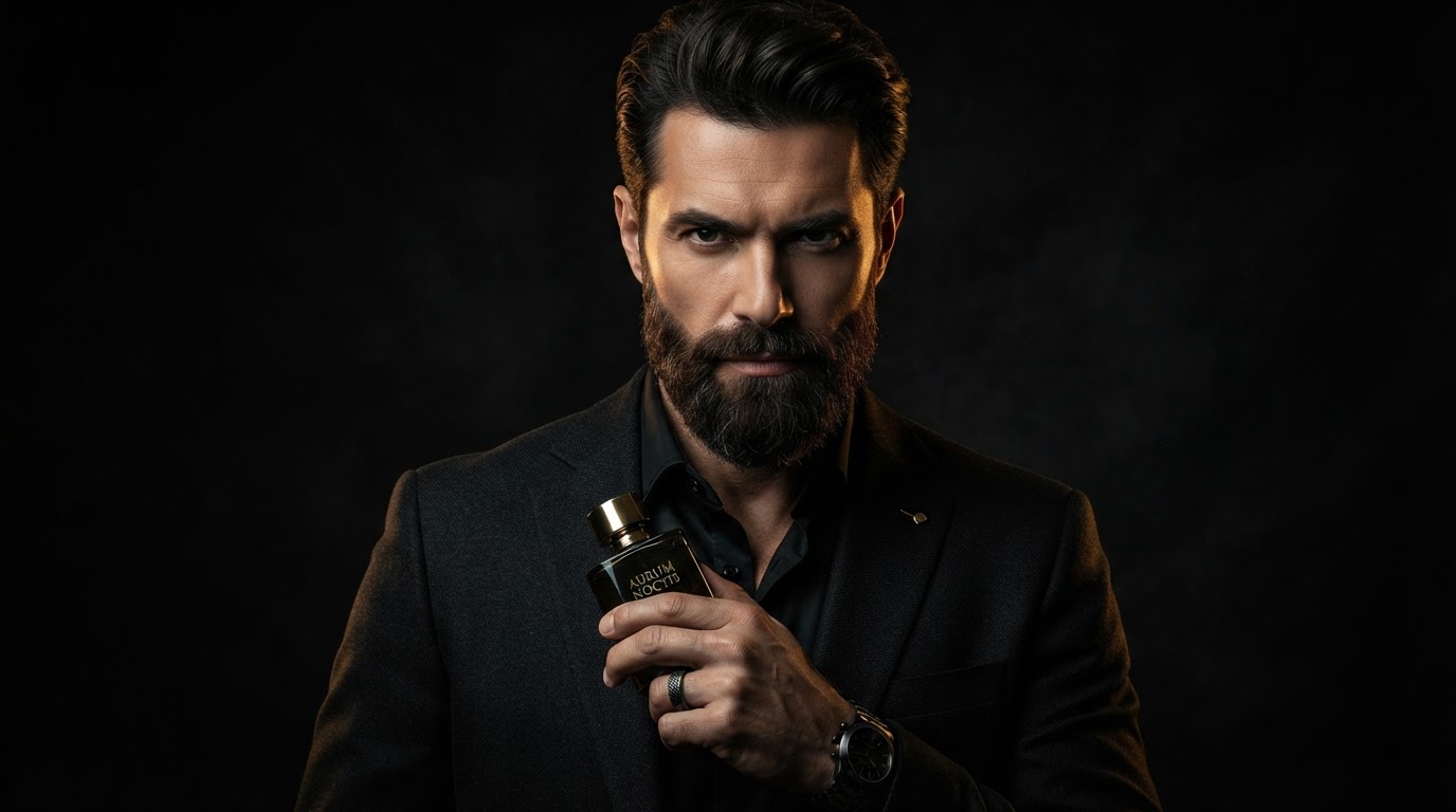 OBVÍ FOR MEN — luxury beard oil, dramatic studio portrait