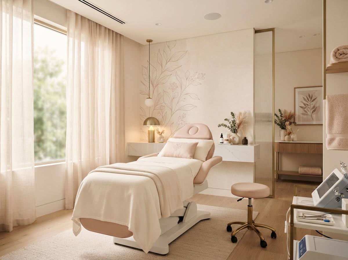 The warm, welcoming interior of the VÉLA Aesthetics clinic
