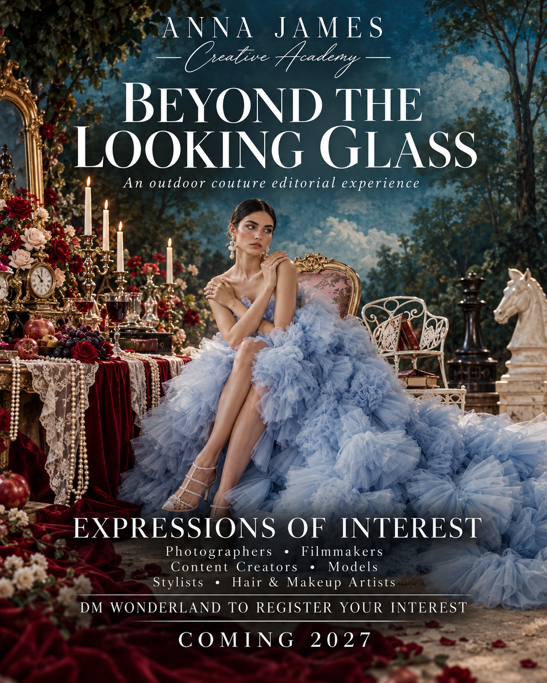 Beyond the Looking Glass — An outdoor couture editorial experience. Coming 2027.