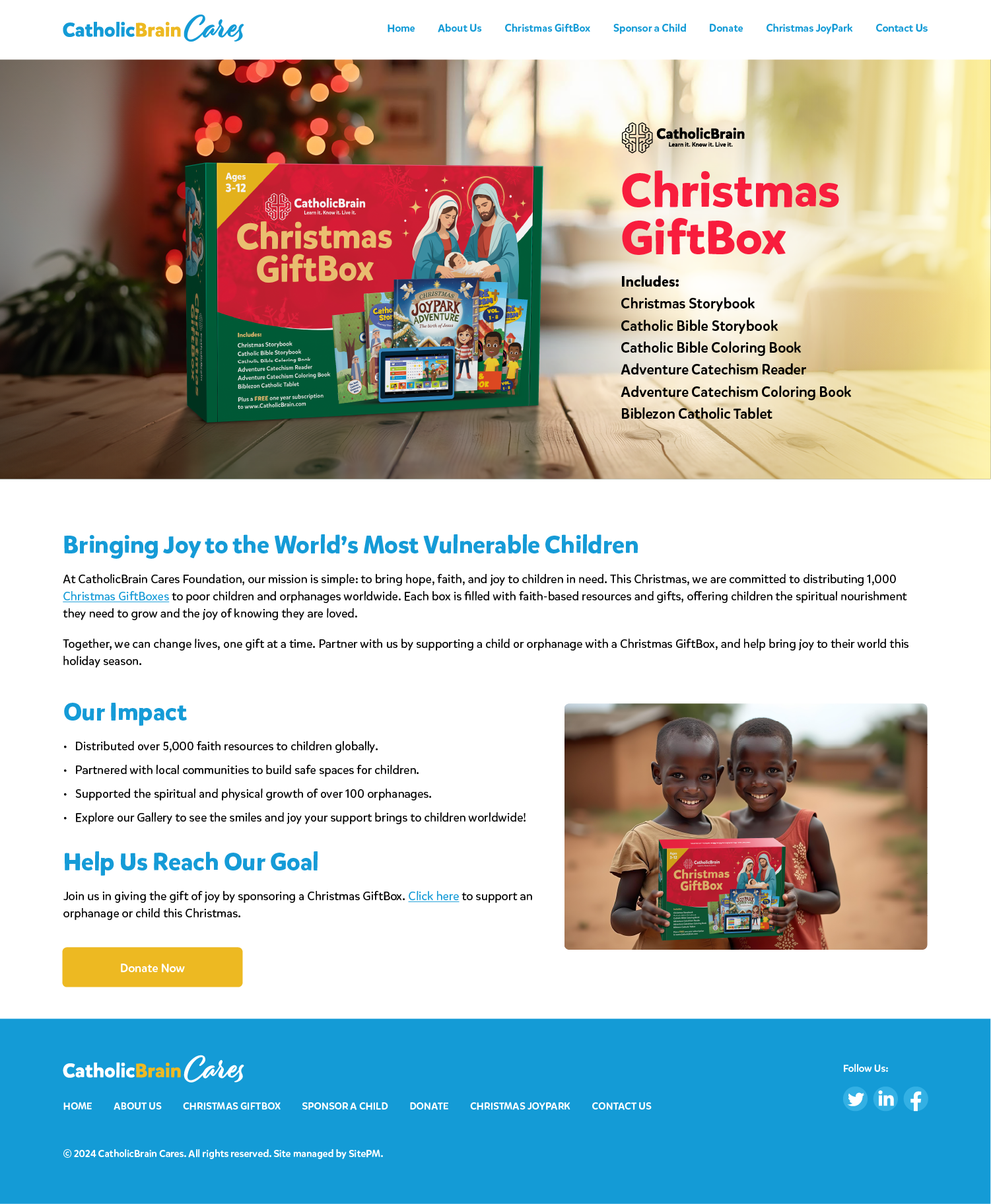 A Catholic Christmas gift box with a nativity book and a wooden star ornament