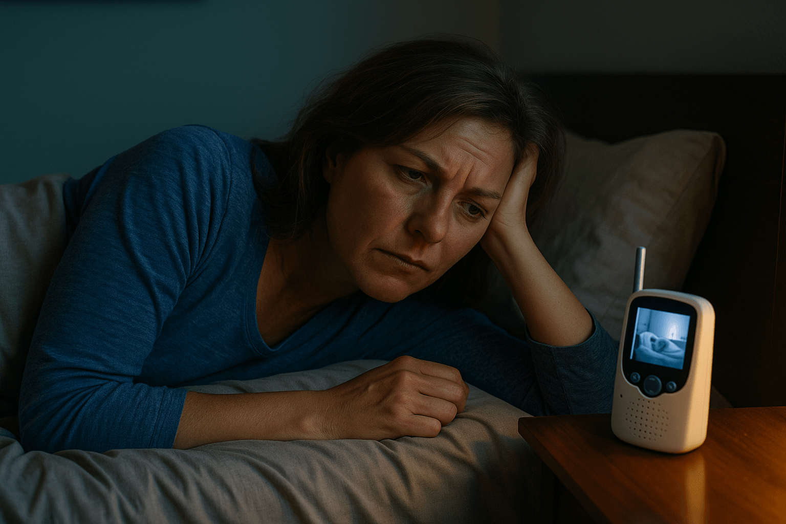 A hospice caregiver in bed, unable to sleep, worried about her mom.
