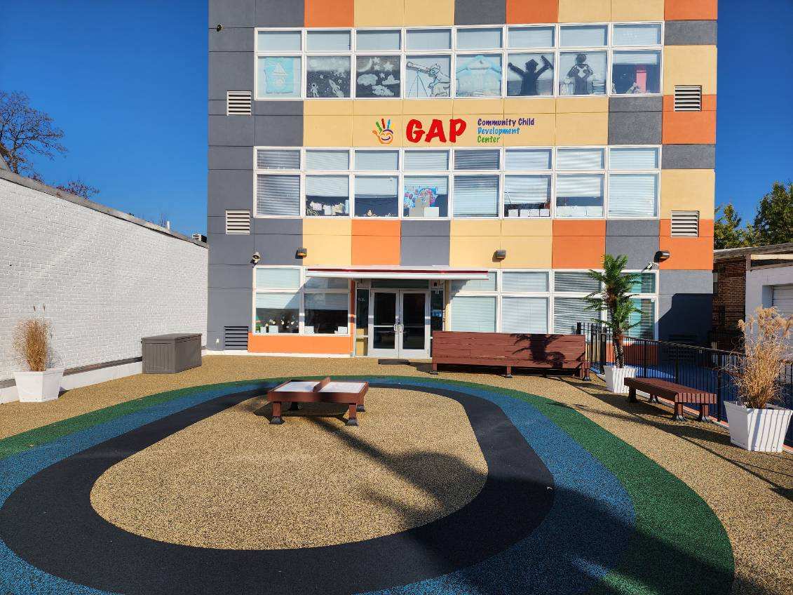 GAP Community Child Development Center building and colorful outdoor play area in Washington, DC