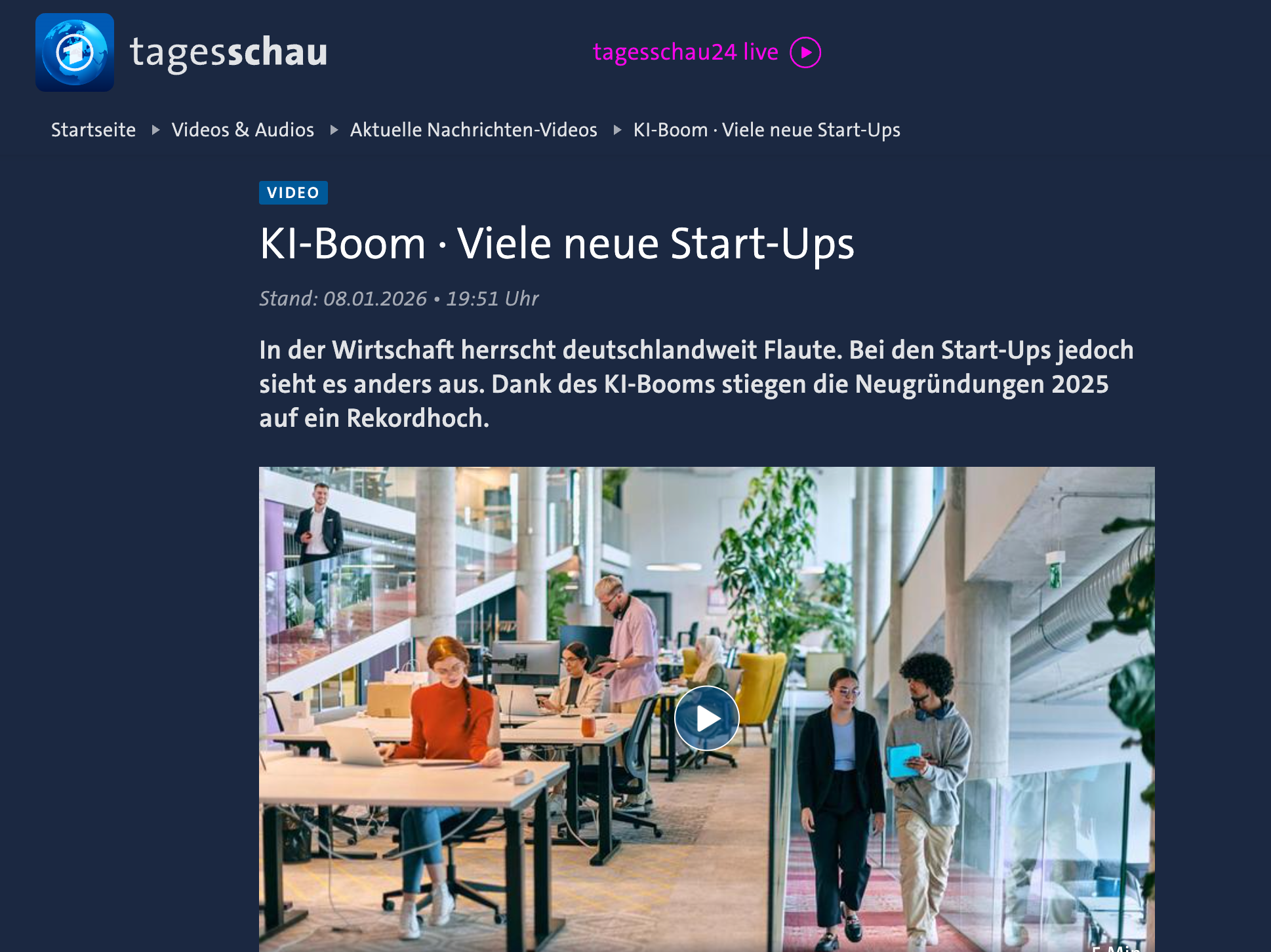 Tagesschau Bericht: KI-Boom · Viele neue Start-Ups