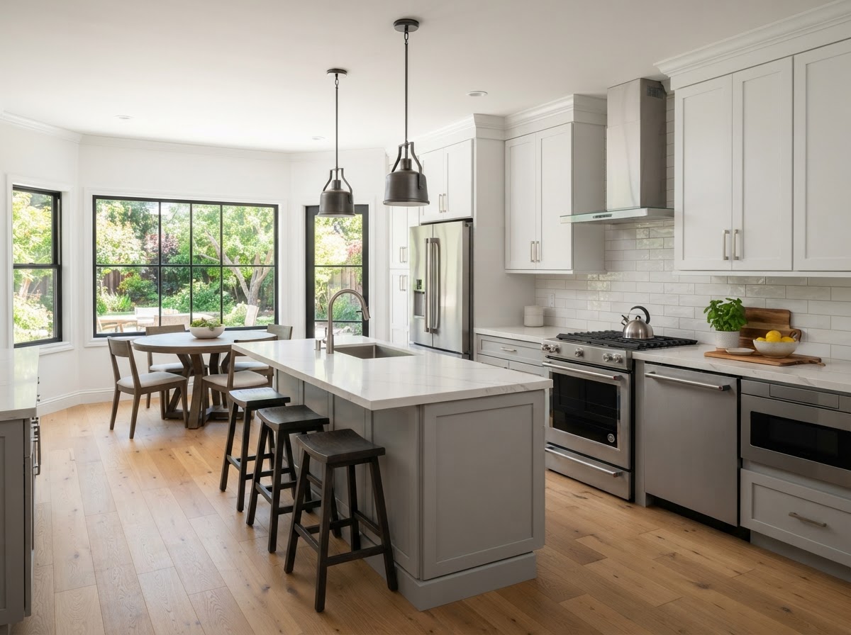 Finished kitchen renovation with new cabinets and clean countertops