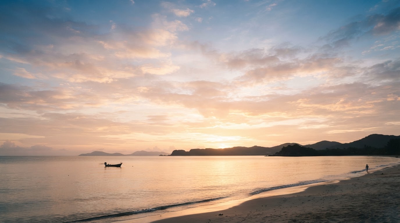 A serene golden sunrise over a calm horizon