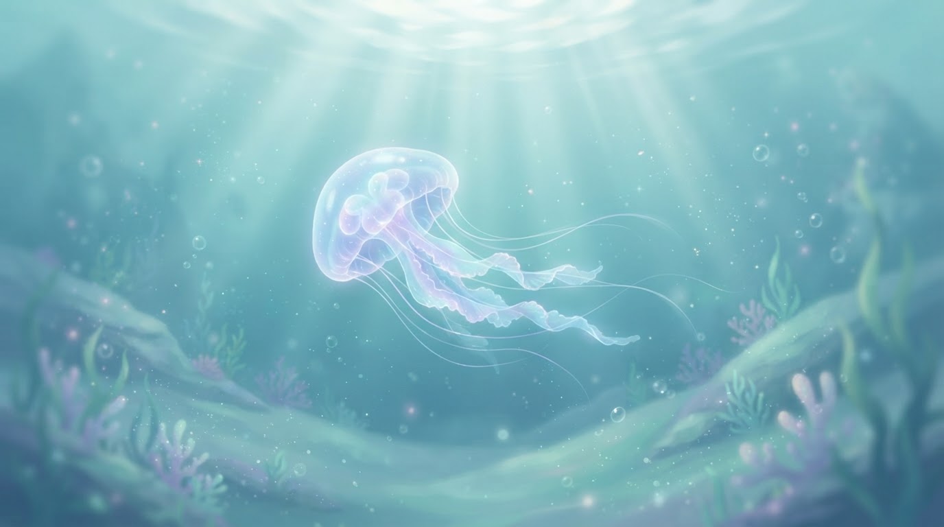 Soft animated still from "Ocean Calm": A luminous ocean