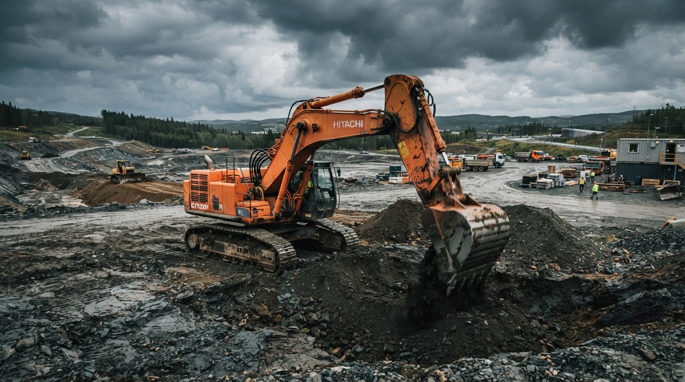 Heavy-duty excavator performing dirtwork and site preparation