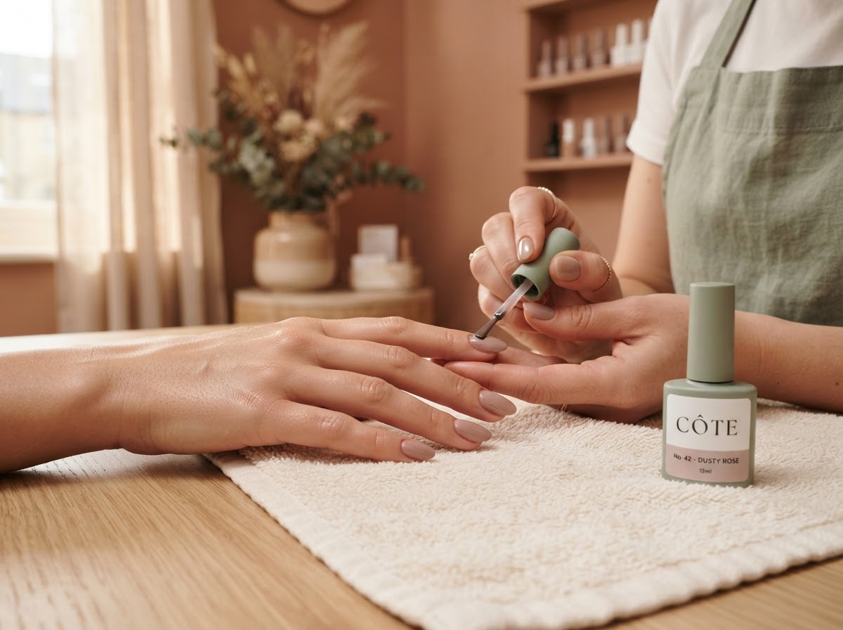 Gel polish being applied to a calm, resting hand