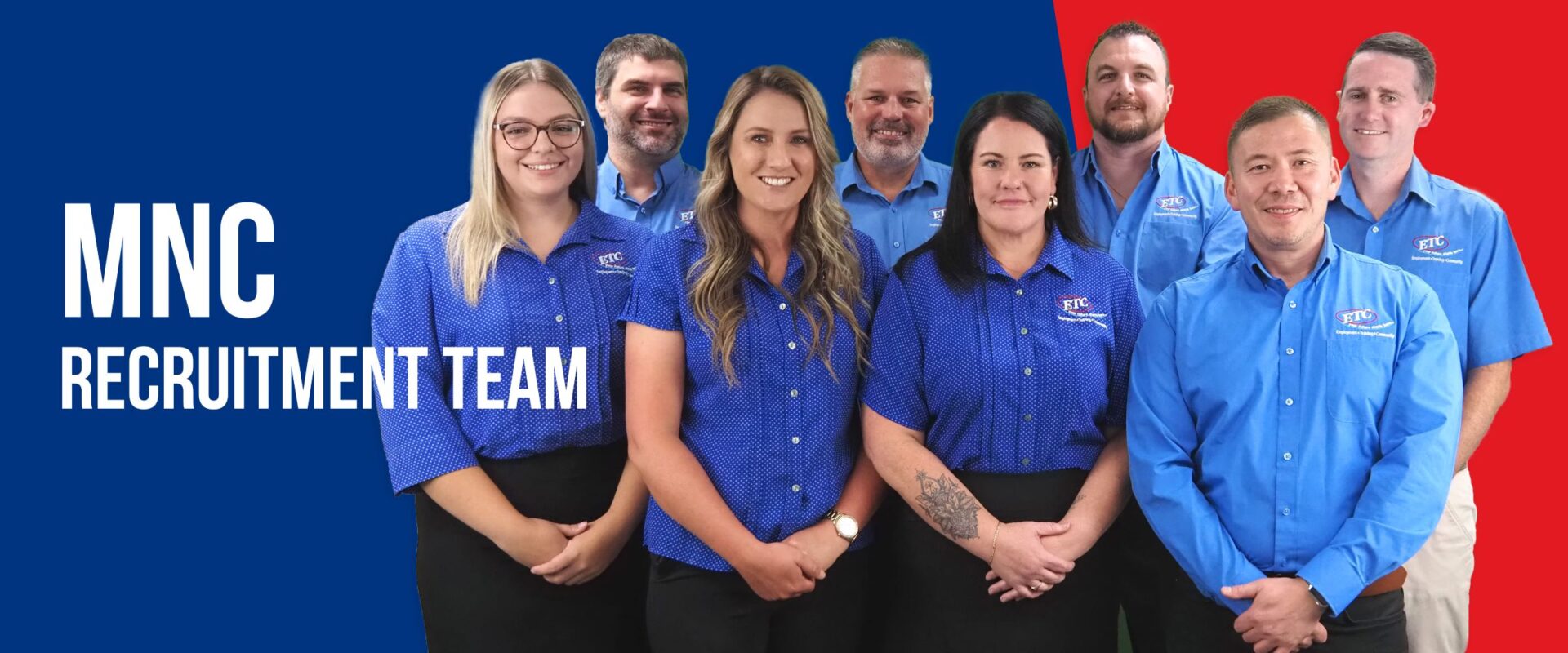 ETC recruitment team members in blue shirts at a Mid North Coast recruitment campaign