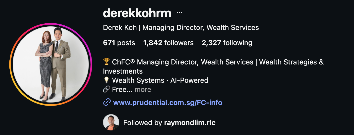 Derek Koh (@derekkohrm) verified Instagram profile