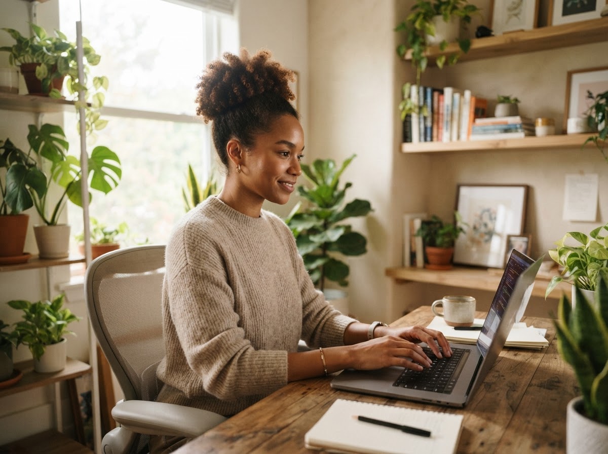 A professional working from home on a laptop