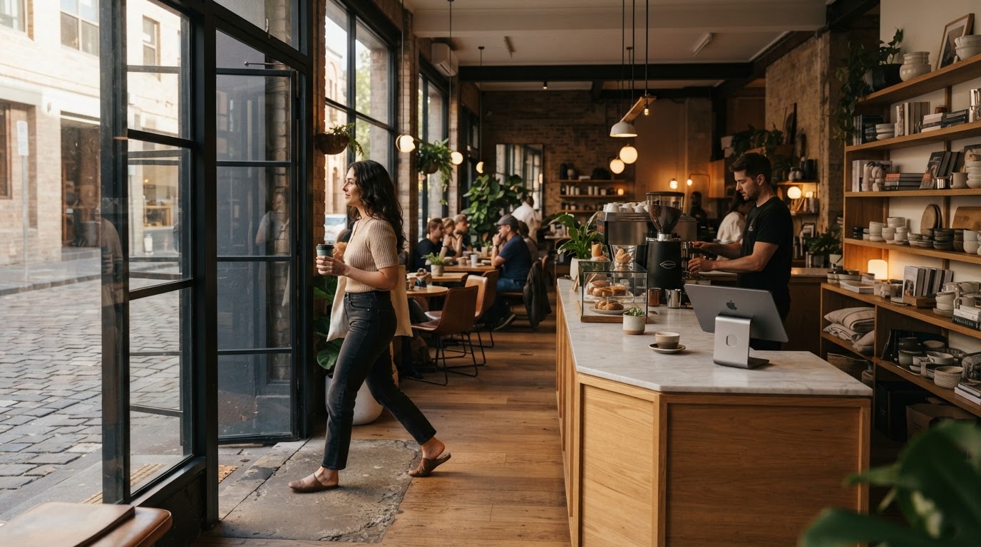 Customer entering modern Australian business