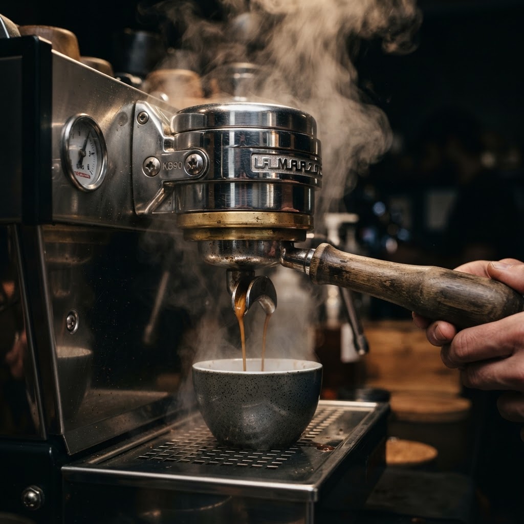 Espresso machine group head and portafilter