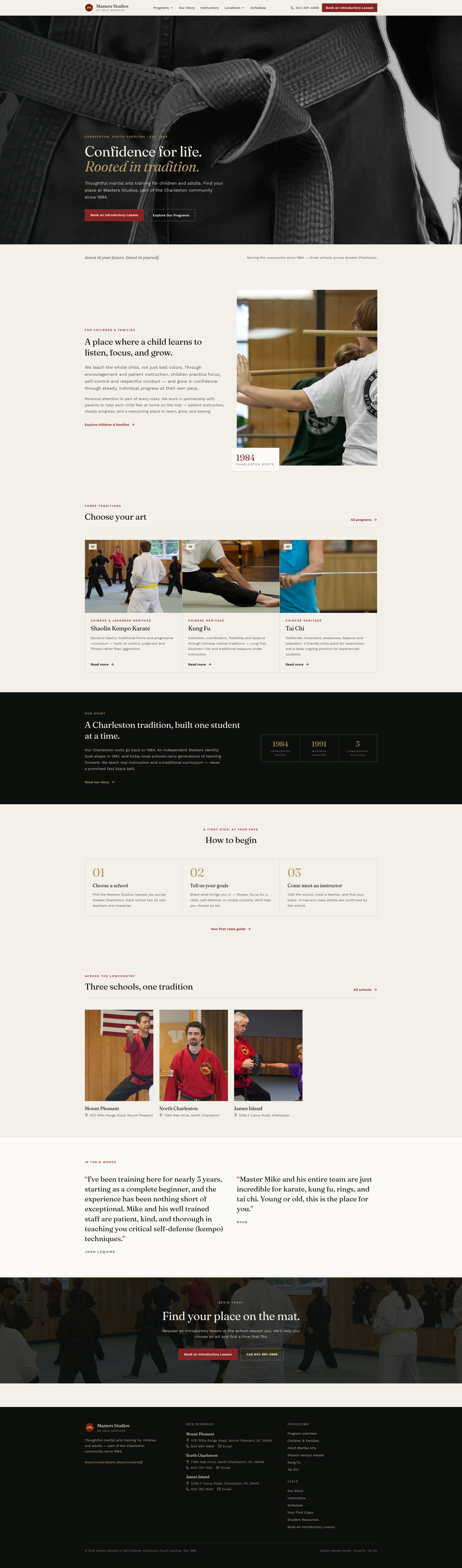 Actual completed Masters Studios website home page preview
