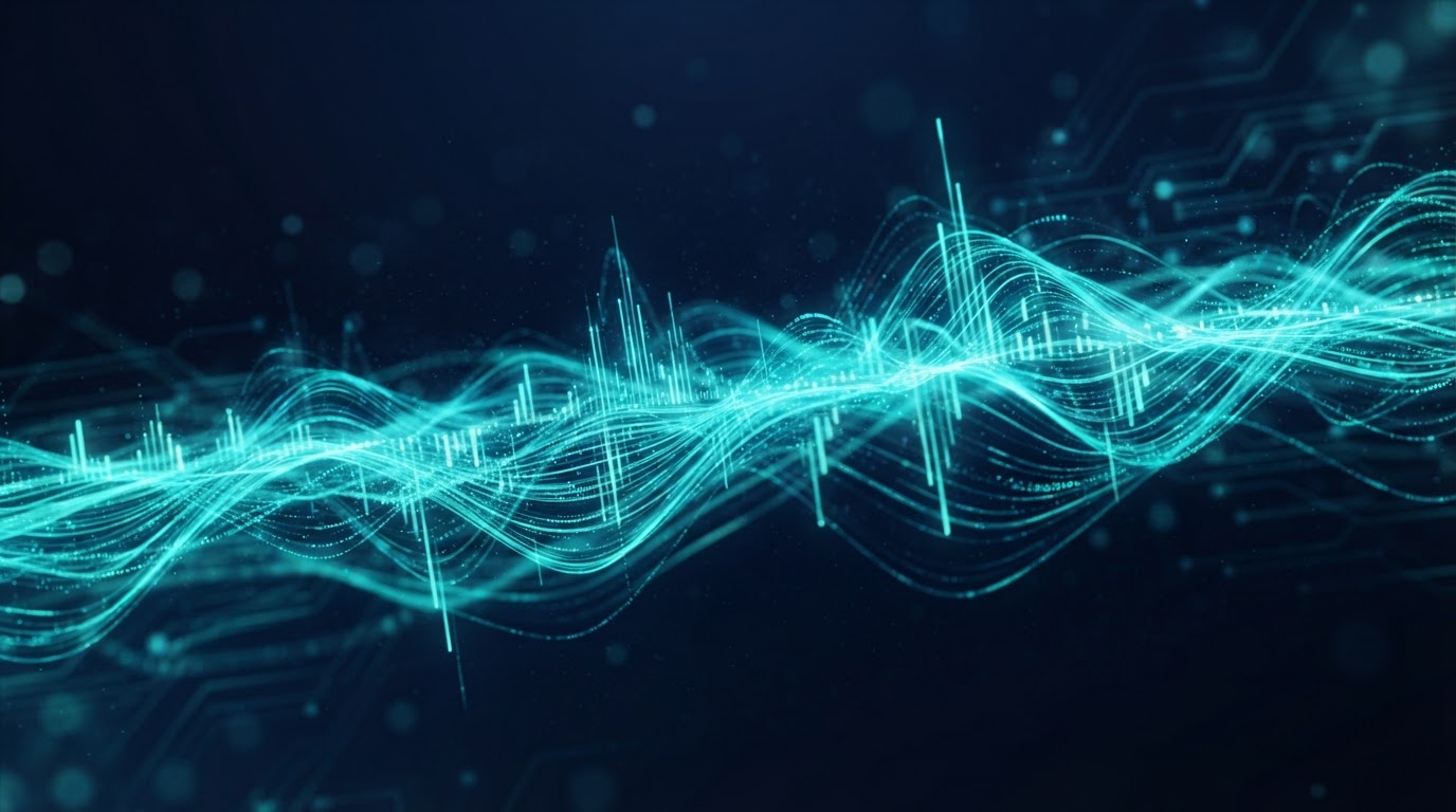 Glowing AI voice waveform visualizing a live call