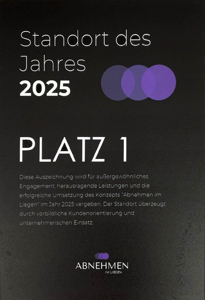 Offizielle Urkunde: Standort des Jahres 2025, Platz 1, Abnehmen im Liegen