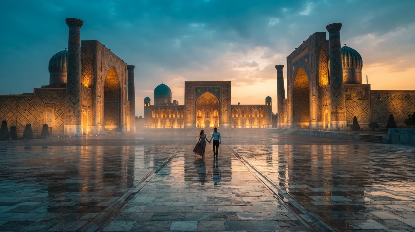 El Registán de Samarcanda al atardecer