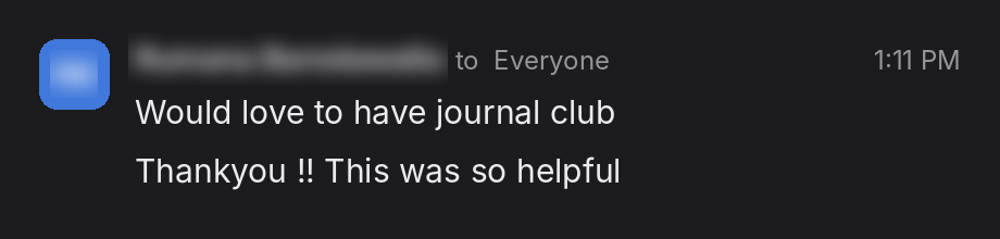 Clinician feedback: Would love to have journal club. Thankyou!! This was so helpful