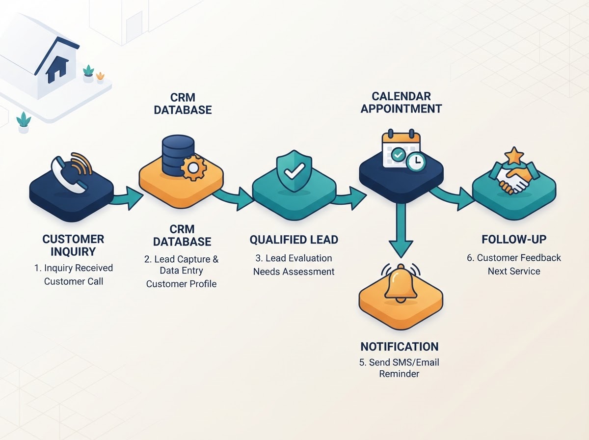 Illustration of the Altovisio lead management workflow from customer inquiry to service provider notification