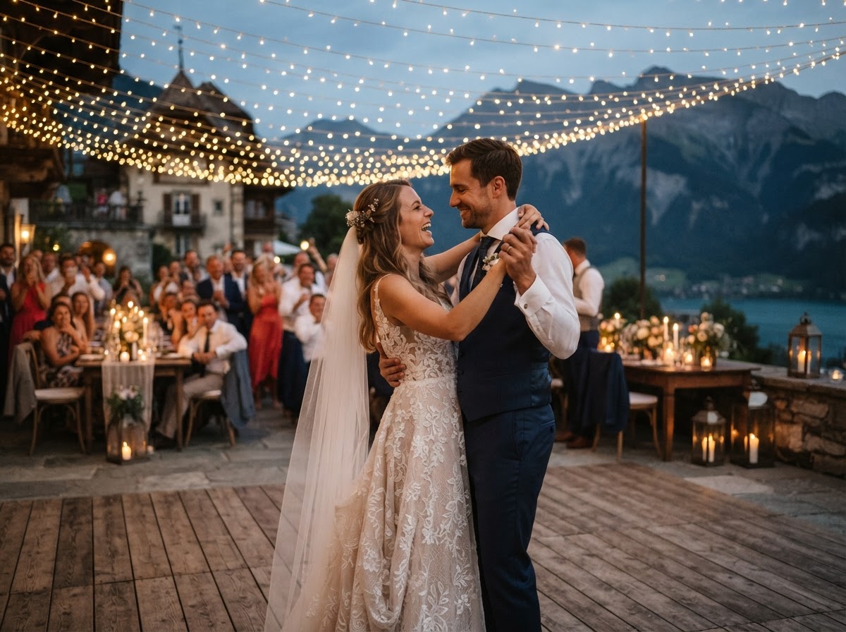 Stimmungsvolle Hochzeitsfotografie bei Dämmerung