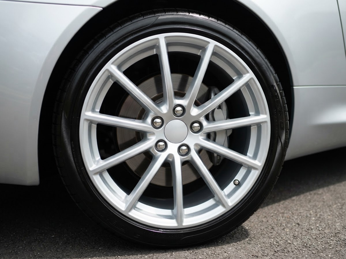 Clean alloy wheel with shiny dressed tire