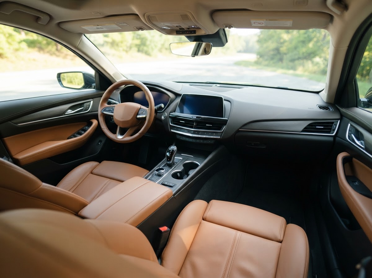 Spotless car interior with clean seats and dashboard