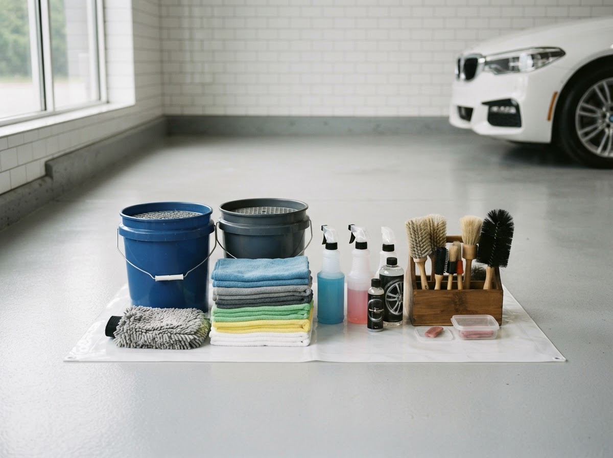 Organized car detailing supplies