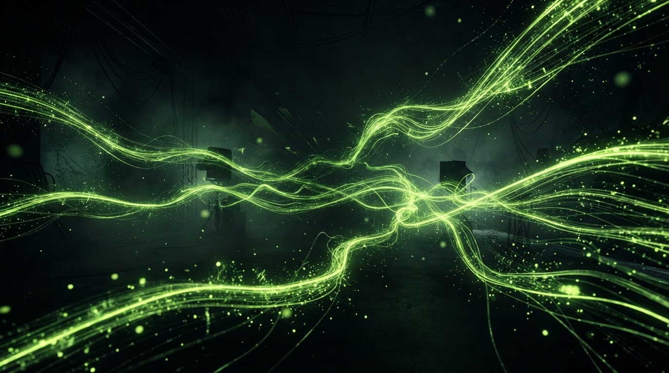Electric light streaks flowing across a dark space
