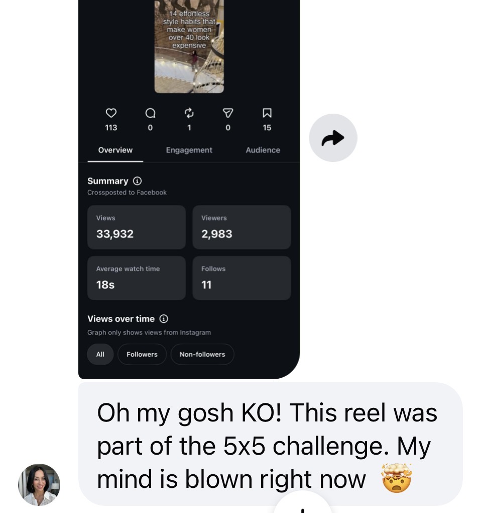 Lindsey Yates testimonial - viral reel from 5x5 challenge with nearly 34k views