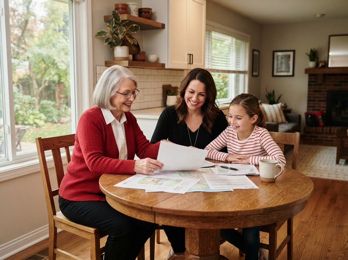 A Northwest Indiana family reviewing insurance options together at home
