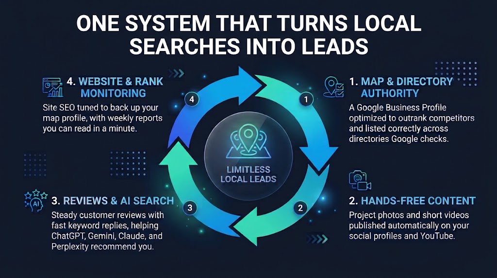 Limitless Local Leads flywheel - One system that turns local searches into leads