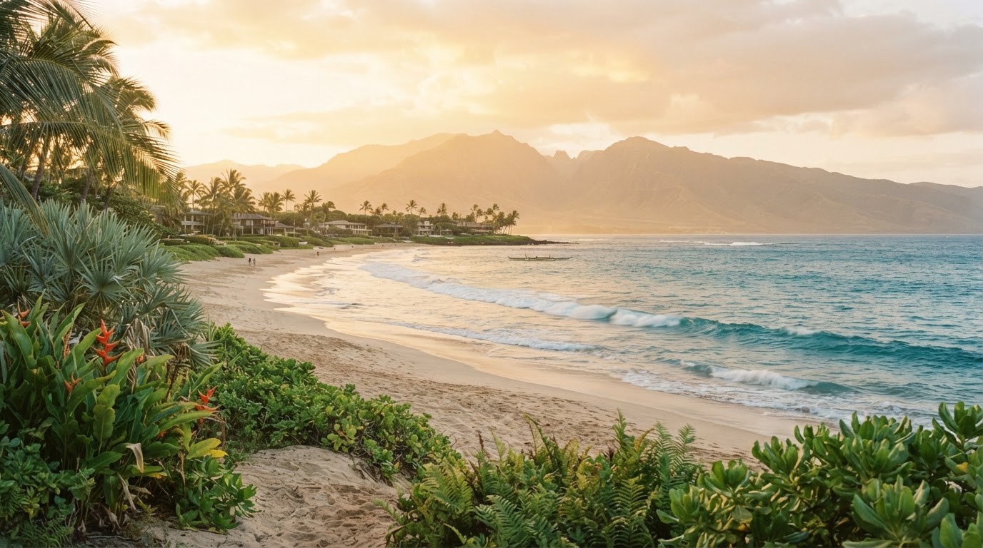 South Maui coastline at golden hour