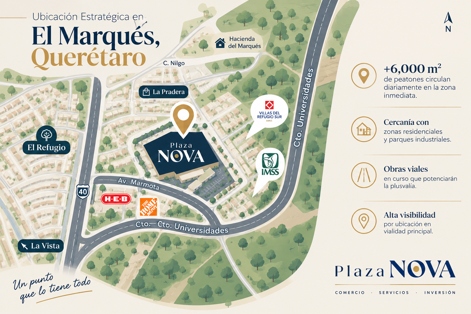 Mapa Ilustrado de Ubicación Estratégica en El Marqués, Querétaro - Plaza Nova