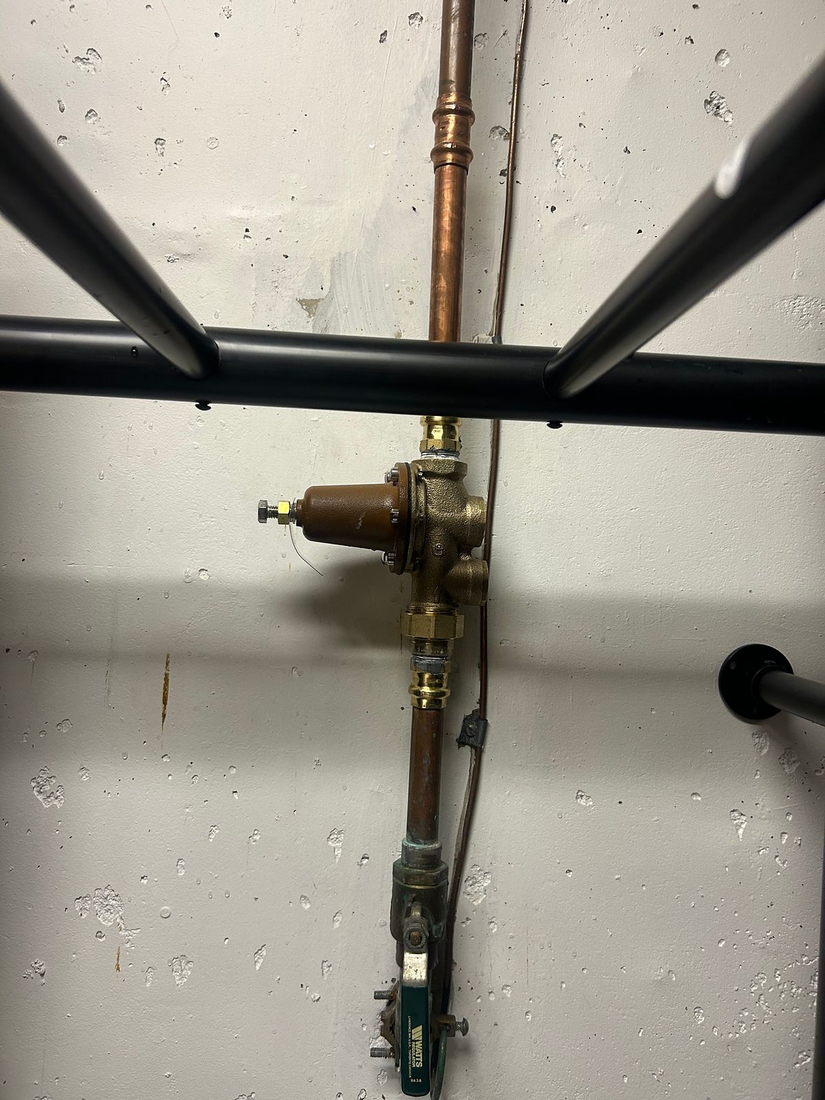 Pressure reducing valve installed on a copper water line