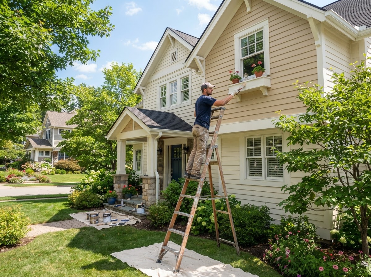 Exterior painting of a two-story suburban home by Castro Remodeling & Painting LLC in Minneapolis MN