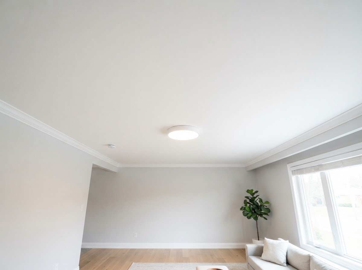 Smooth flat ceiling after popcorn removal in a renovated room by Castro Remodeling & Painting LLC in Minneapolis MN