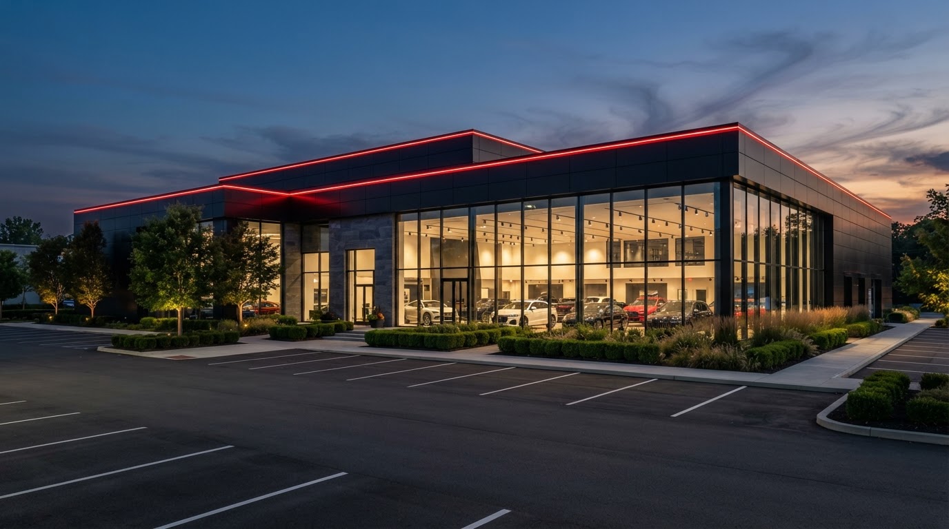 Classic CDJR of Arlington dealership exterior at dusk