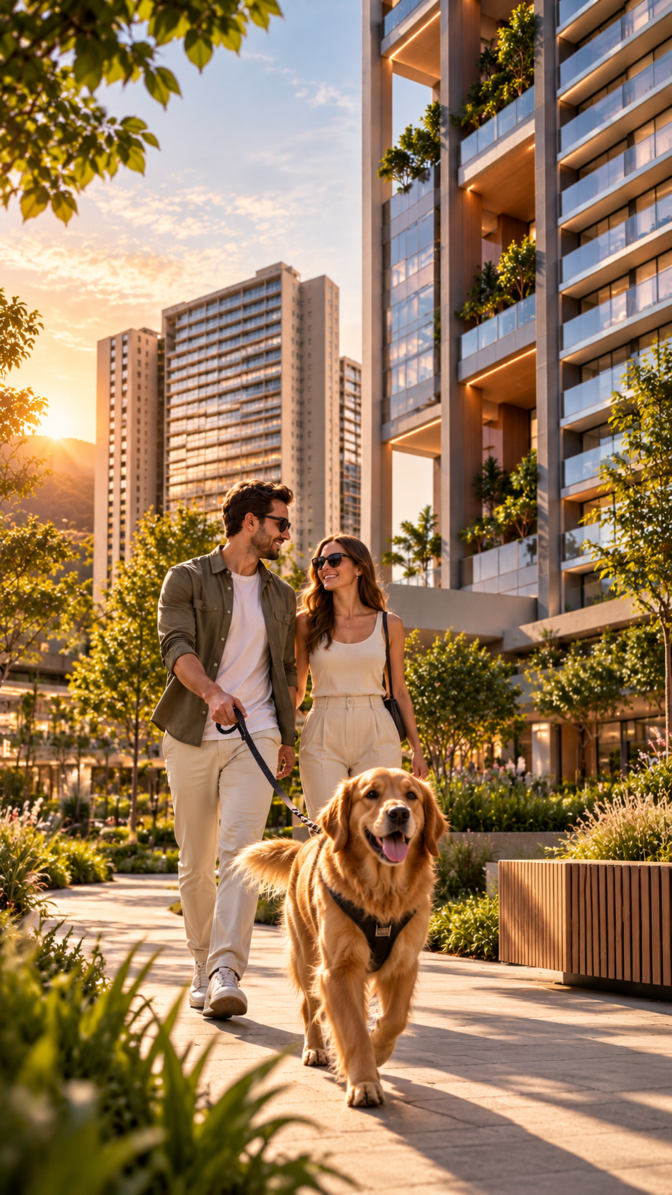 Pareja paseando a su perro en Origina