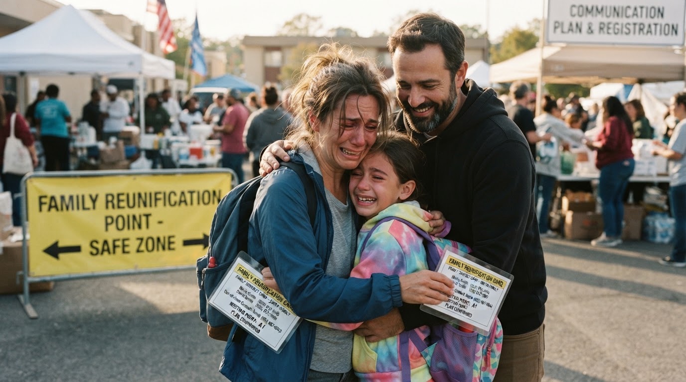 A family reviewing an emergency communication plan